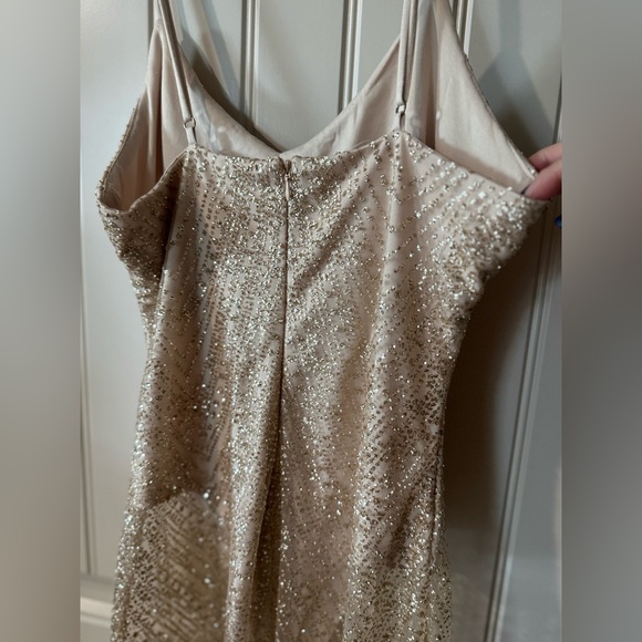 NEW ✨ KIMCINE Gold Glitter Bodysuit Dress, Sheer Sparkle Overlay (Size Medium) - Picture 6 of 12